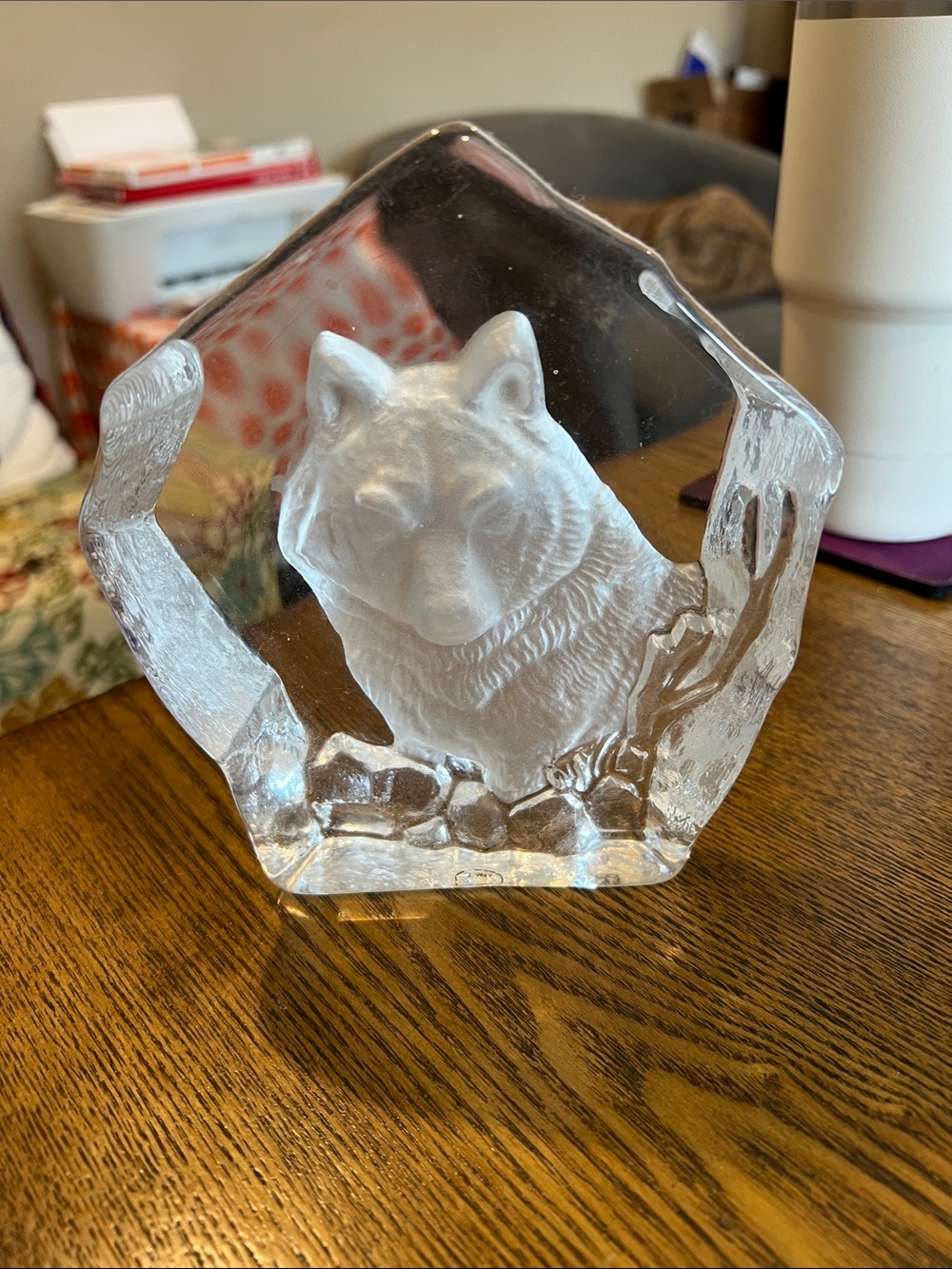 Crystal Wolf Sculpture - Clear Glass Figurine